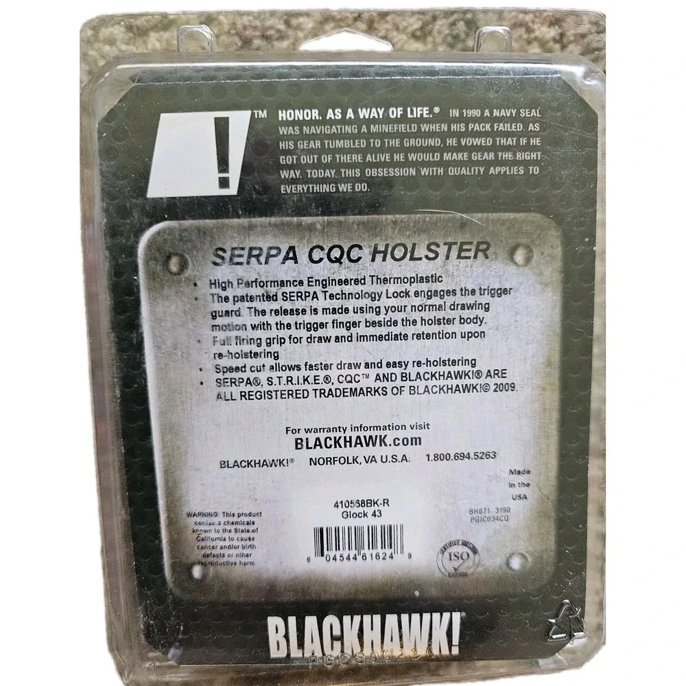 Blackhawk Serpa CQC Concealment Right Hand  Glock 43 Right Hand  Holster - Matte